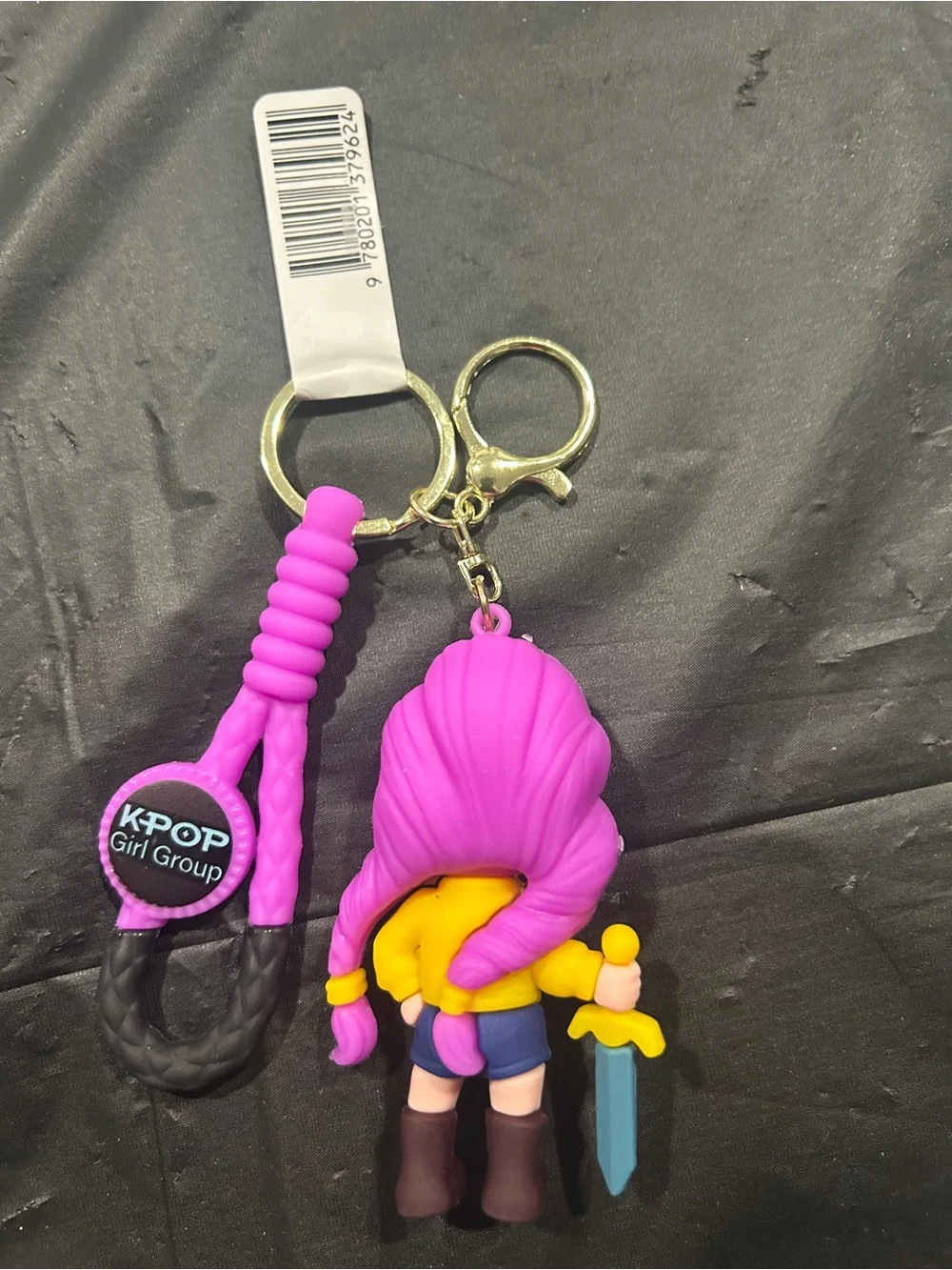 Purple-Haired K-Pop Girl Keychain Charm bag Accessory with Yellow Jacket